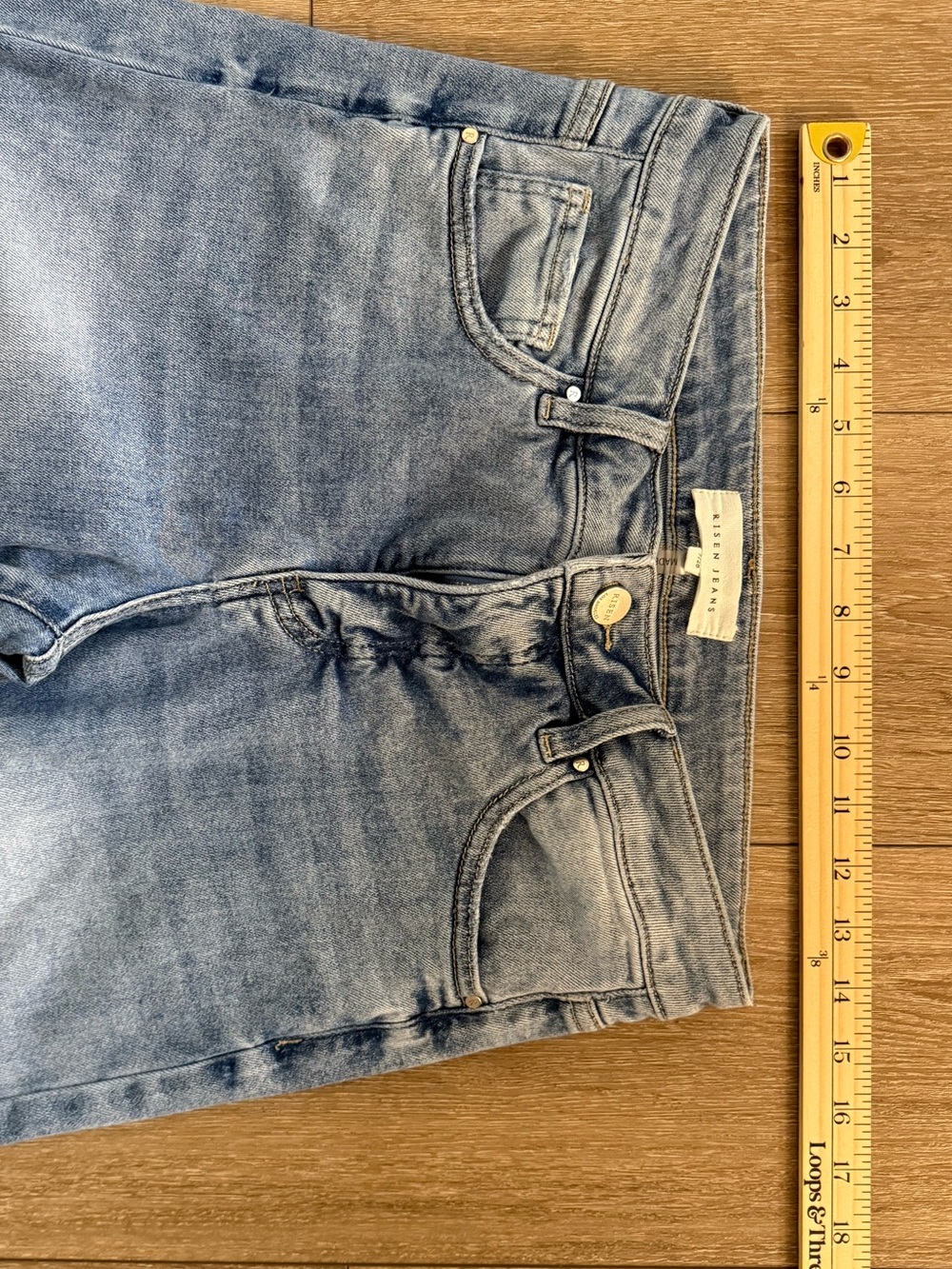 Risen Wide Leg Frayed Hem Jeans in Light Blue - Picture 7 of 12